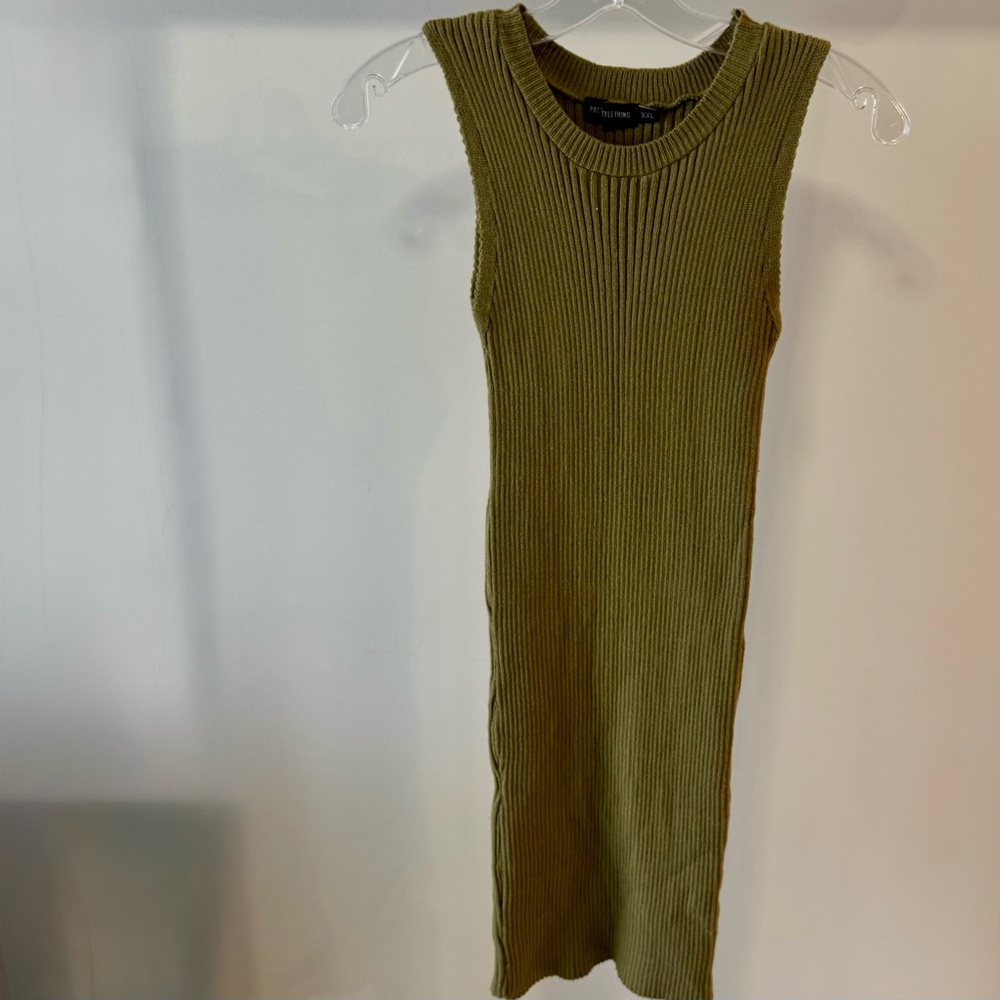 Olive Green Ribbed Sleeveless Bodycon Dress